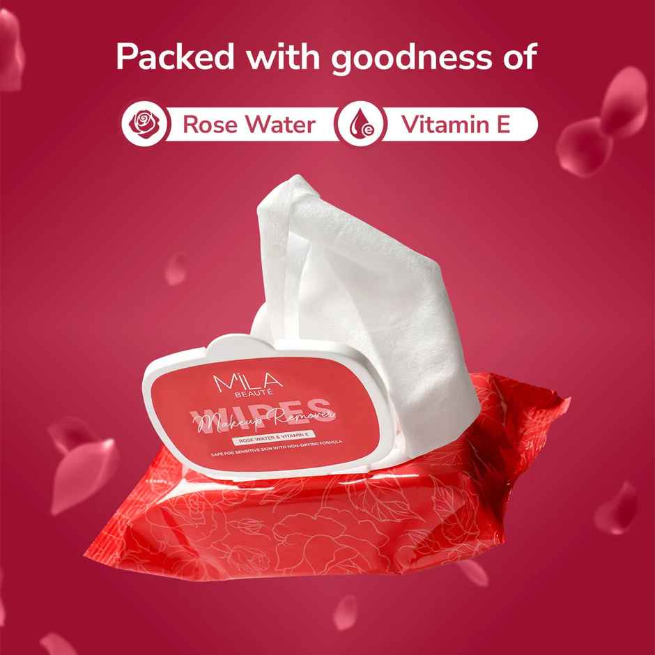 Mila Beaute Makeup Remover Wipes | Removes Waterproof Makeup | 25 Wipes | With Rosewater Vitamin E