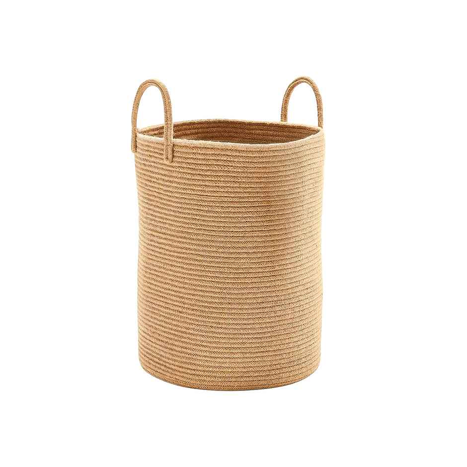 PrettyKrafts Jute & Rope Basket | Multipurpose Organizer for Laundry, Toys, Plants - Natural Brown
