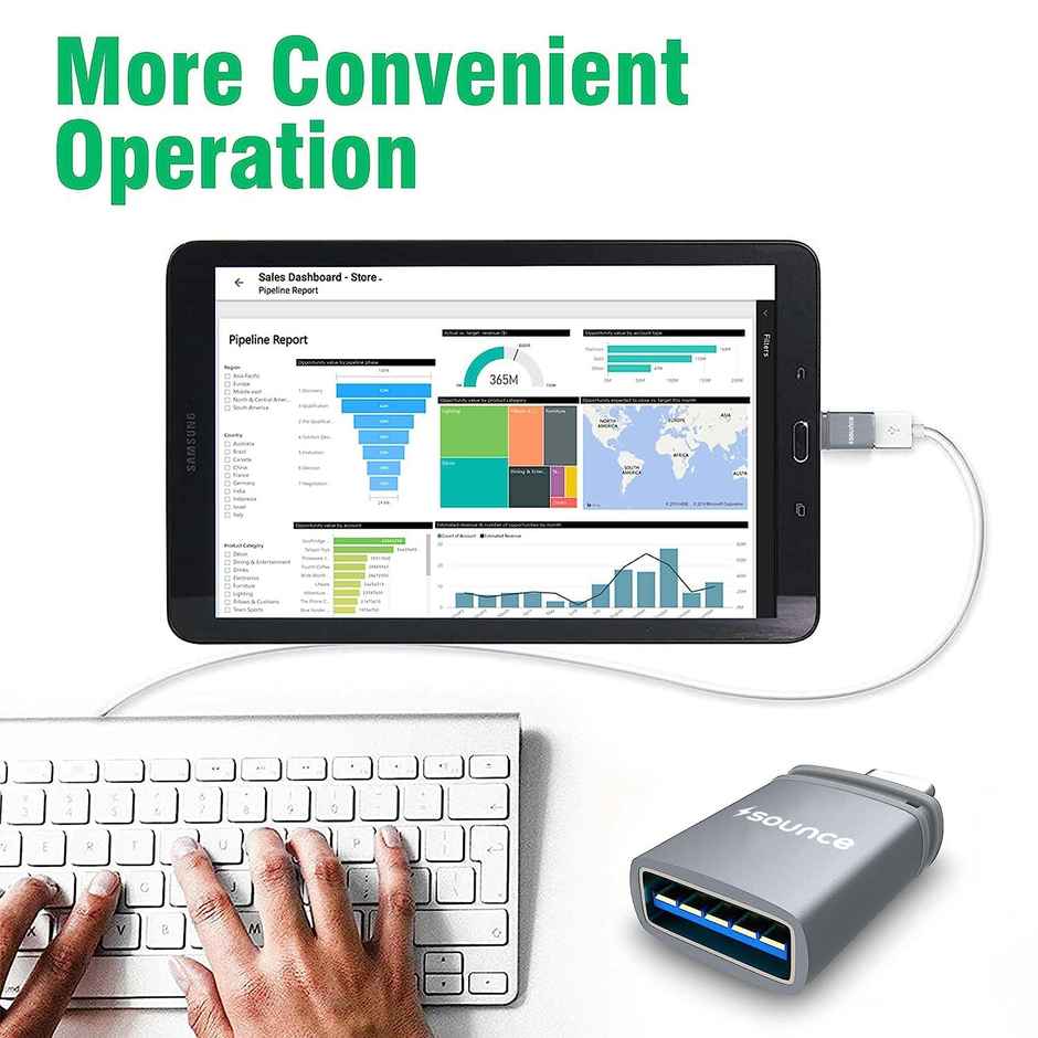 Sounce USB Type C Female to USB Male OTG Adapter Portable High-Speed Data Transfer, Compatible and Works with Laptops, Tablets, Smartphone, Chargers and More Devices with Standard USB A Interface - Grey