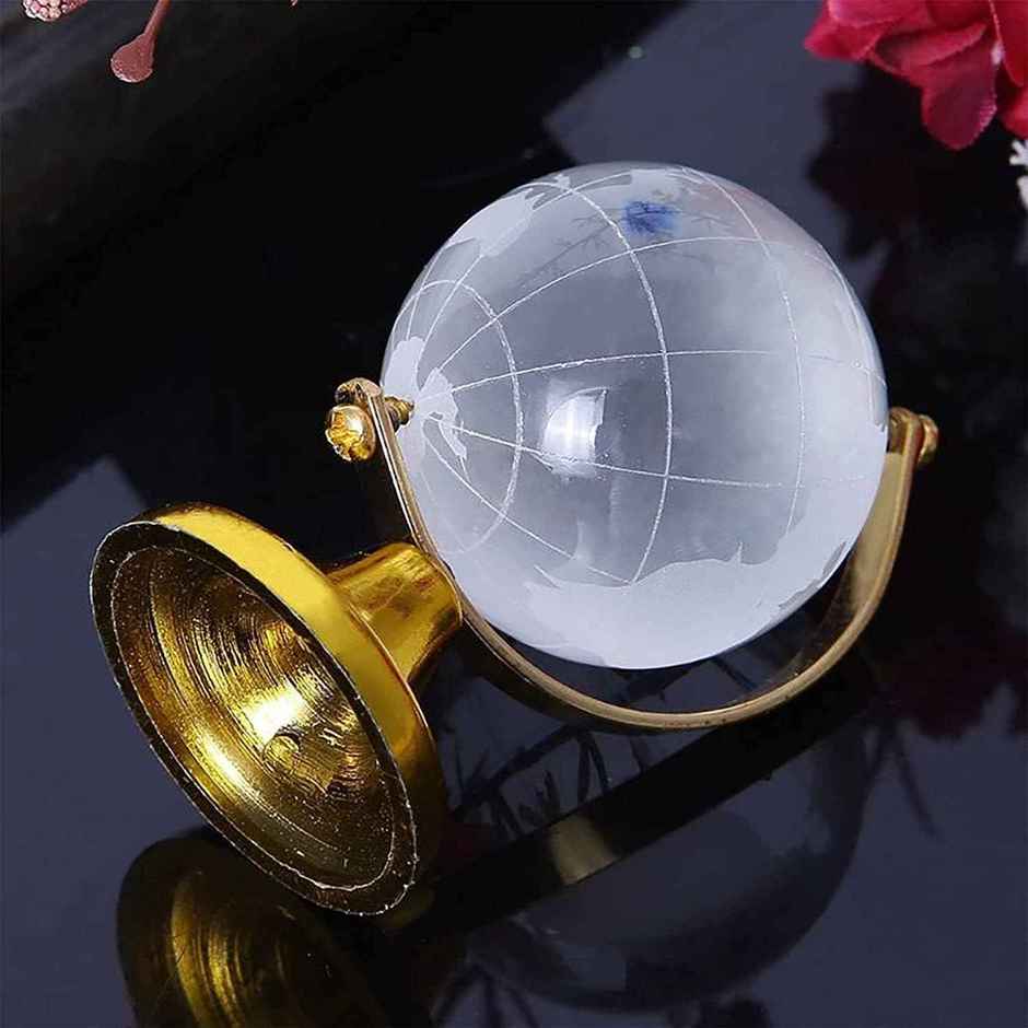 TIED RIBBONS Fengshui Crystal Globe With Golden Stand | Transparent - 1.5 in x 2.5 in