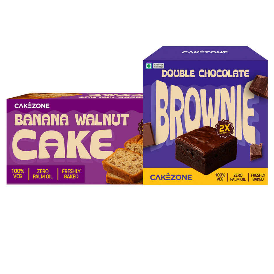 Cakezone Double Chocolate Brownie (85g) & Cakezone Banana Walnut Cake (180g) Combo