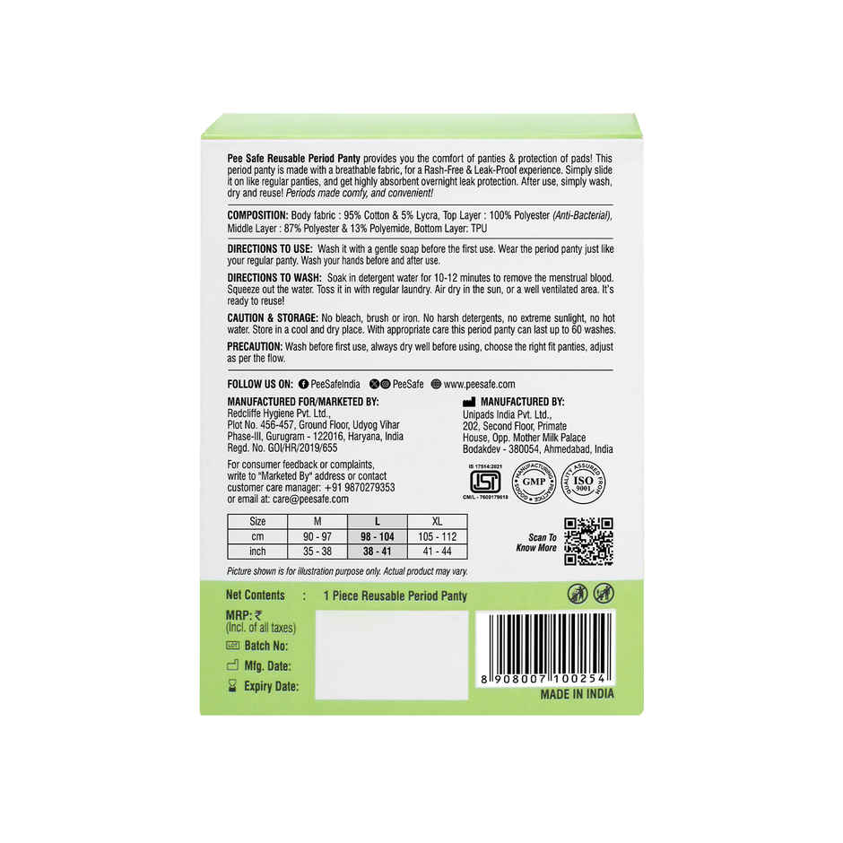 Pee Safe Reusable Period Panty | Large Size | Lasts Upto 60 Washes