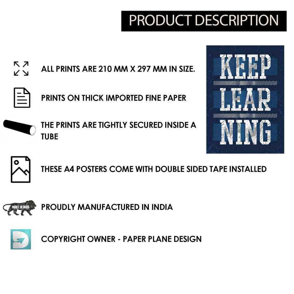 Paper Plane Design Motivational Wall Posters | Set of 12 | (29 cm x 21 cm) D39