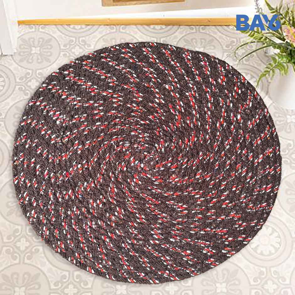BAY6 Aura Cotton Round Floor Mat | Brown | 40 x 40 cm | Pack of 2