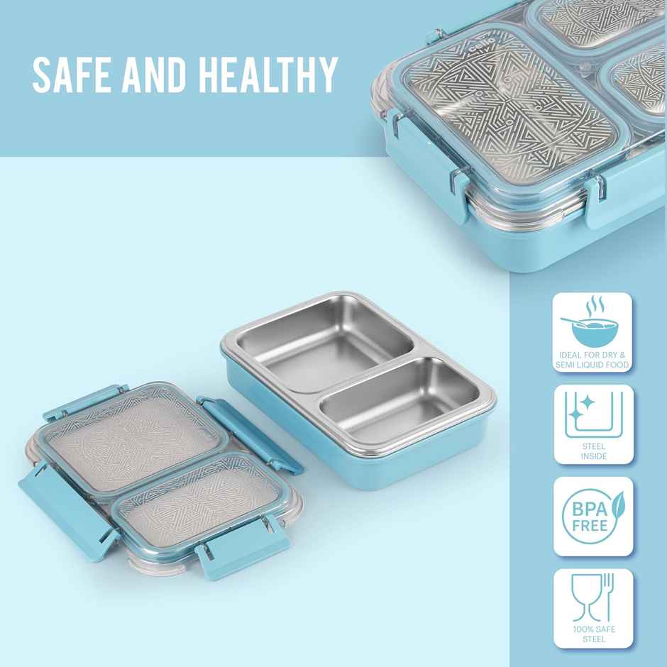 Cello Duo Medium PU Insulated Lunch Box Set of 1 | 4 Sided click Locks (Colour May Vary)