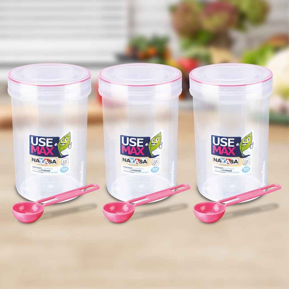 Nayasa Use Max Glaze BPA Free Food Grade Airtight Kitchen Storage Stackable Containers | White & Pink - 1.5 L