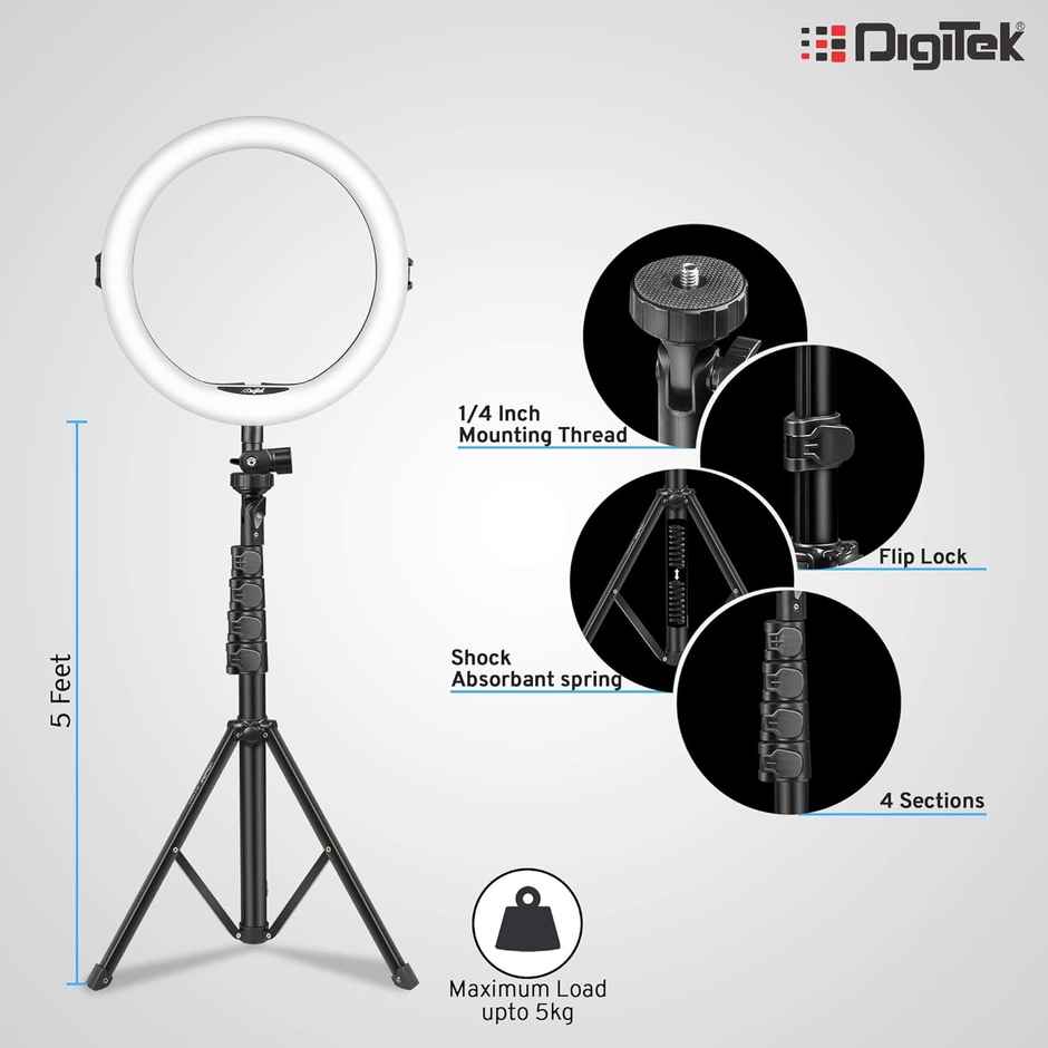 Digitek (Drl 12C) 12 Inch Led Ring Light With Stand 5Ft & Smartphone Holder - Usb Powered