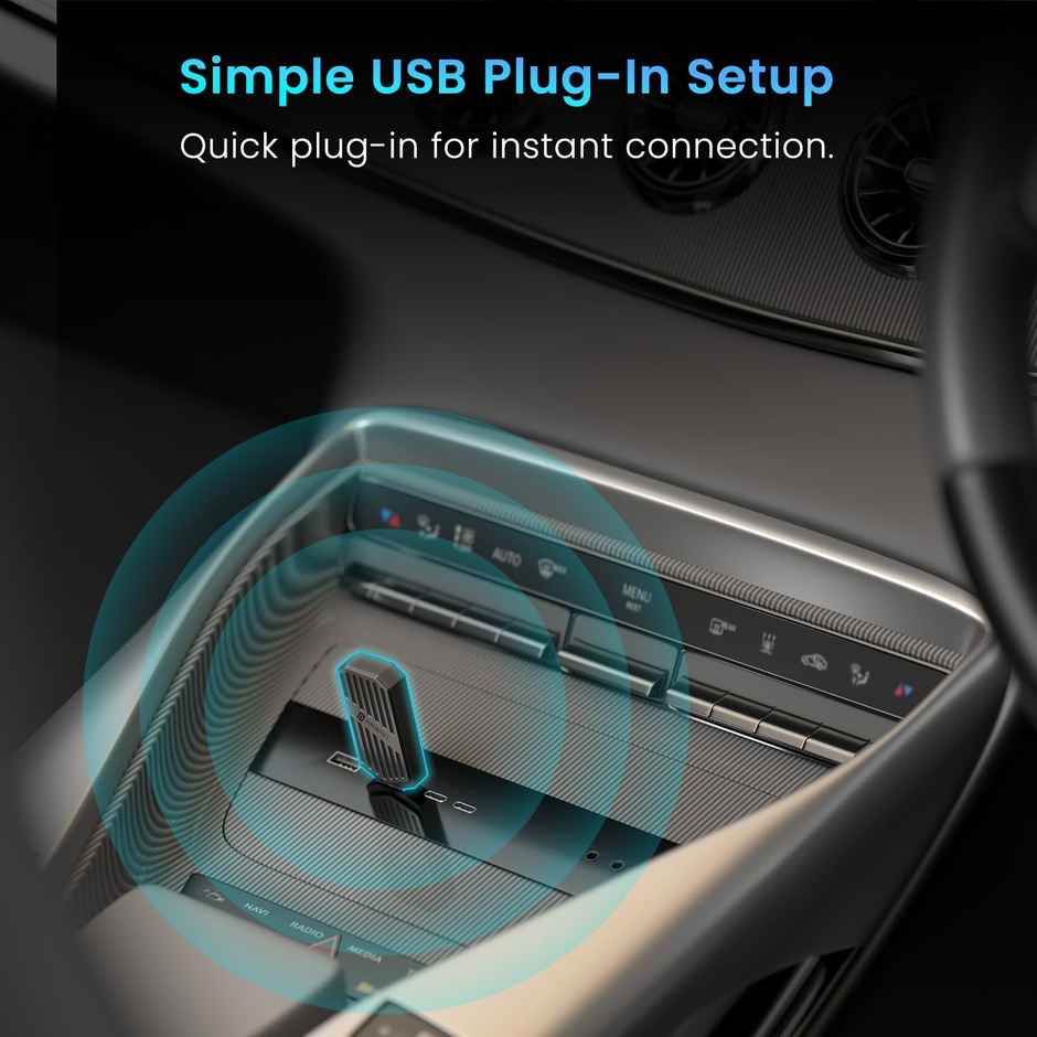 Portronics Tune Wireless Car Receiver, Converts Wired Auto Android & CarPlay to Wireless | Black