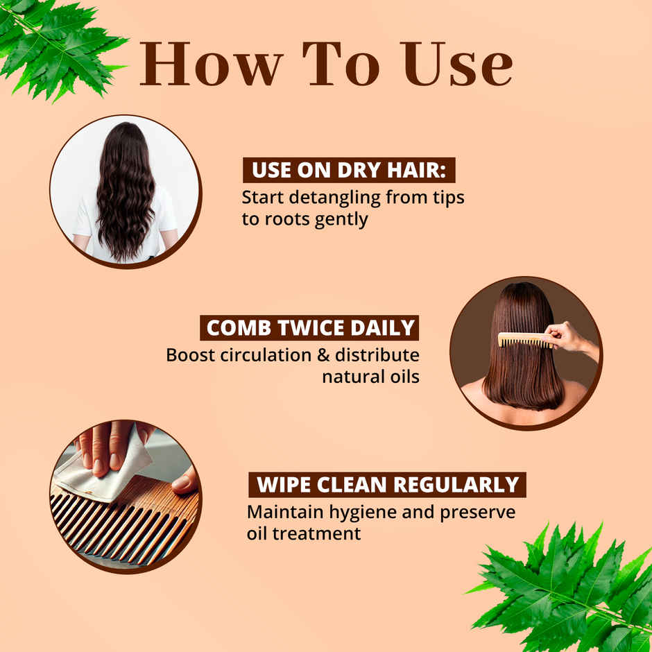 ENN Beauty Neem Wood Herbal Comb | Wide Tooth |Ayurvedic Hair Care for Growth, Shine & Frizz Control