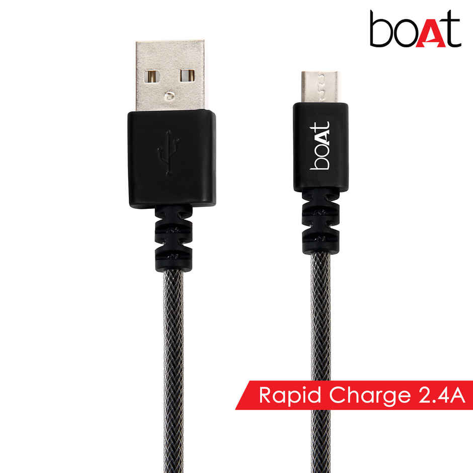 boAt Micro USB 50 Tangle-free, Sturdy Micro USB Cable with 3A Fast Charging & 1.5m Length (Black)