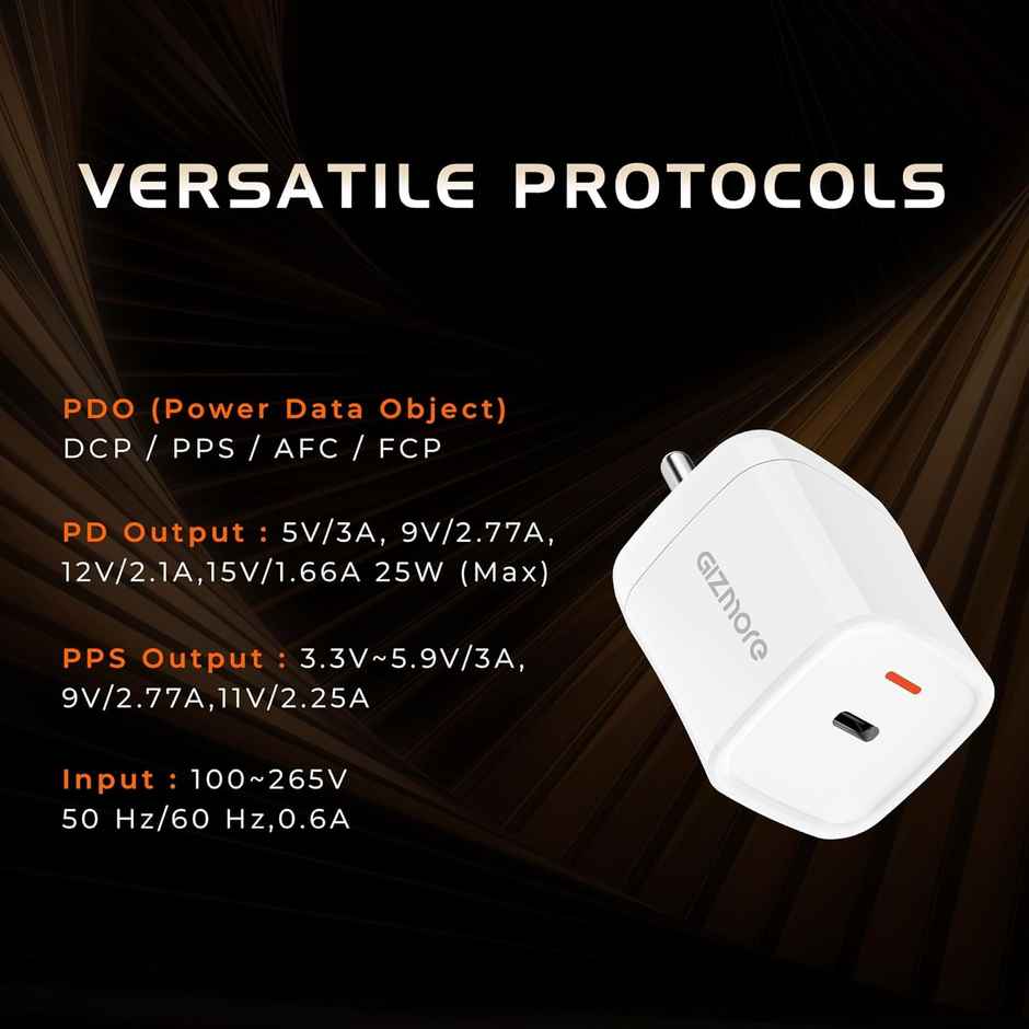 Gizmore Pa625 Super Fast Charging Pd Pps 25W Type C Charger