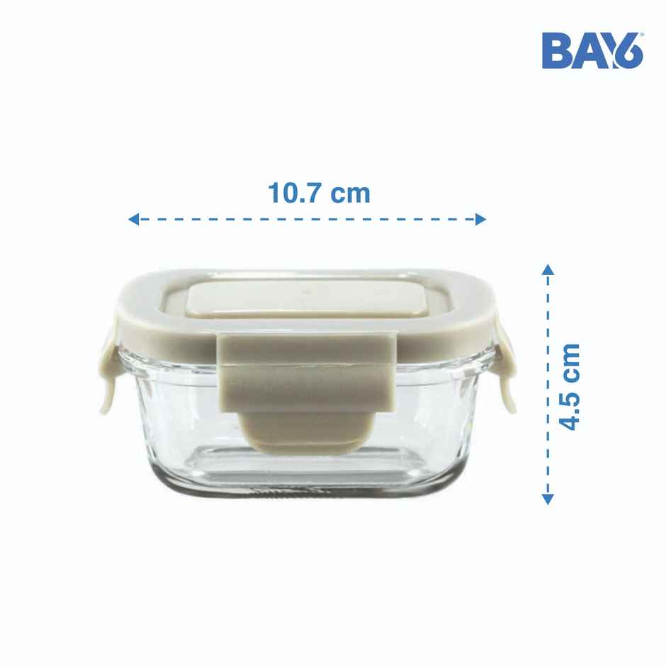 BAY6 Premium Imported Borosilicate Glass Container with Lid 120 ml - Rectangle - Beige