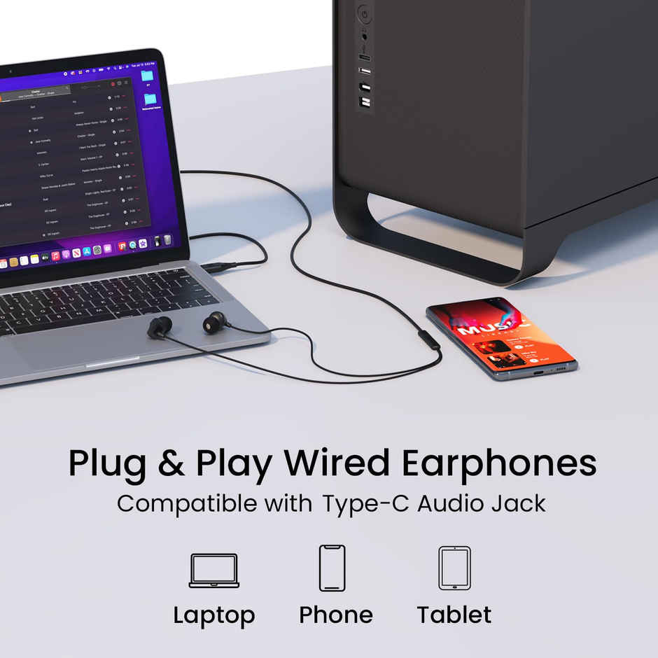 Portronics Conch Beat C  in Ear Wired Earphones with Mic, Type C Audio Jack, 10mm Driver, 1.2m TPE Anti Tangle Wire, in line Mic Controls, Powerful Audio, Metal Alloy Body, Wide Compatibility - Silver