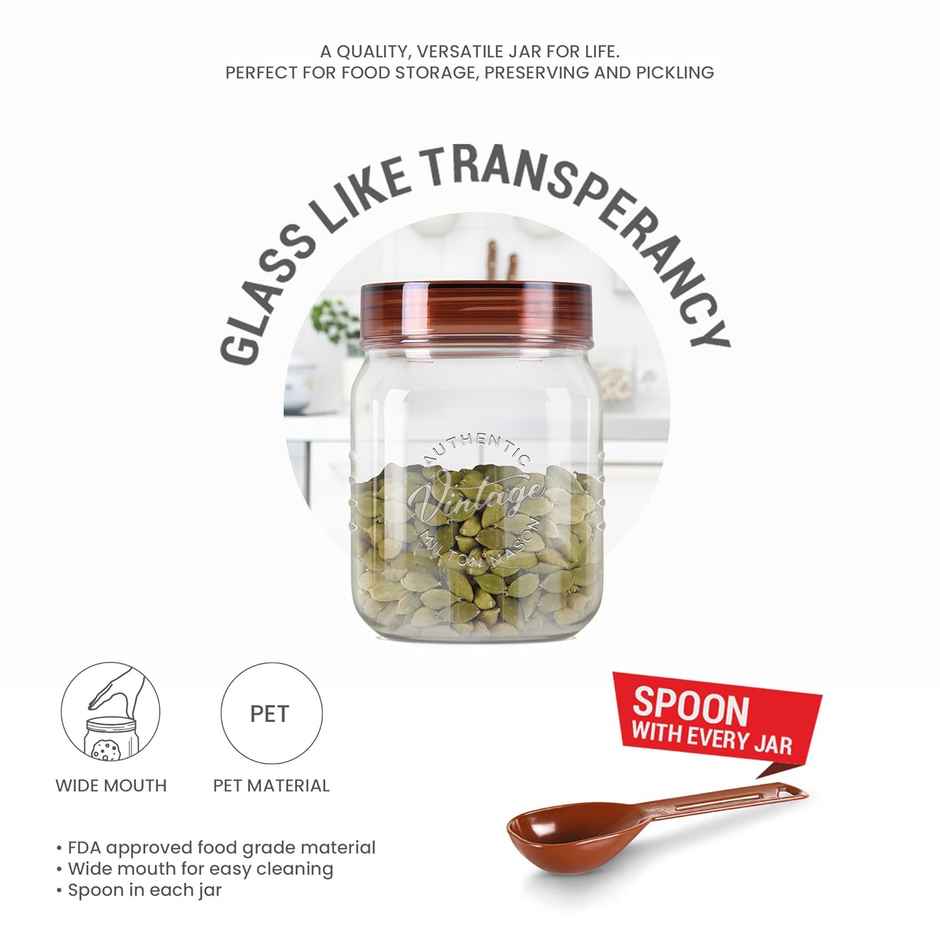 Milton Plastic Vintage Pet Jar Set Of 3, 500 ml Each, Transparent