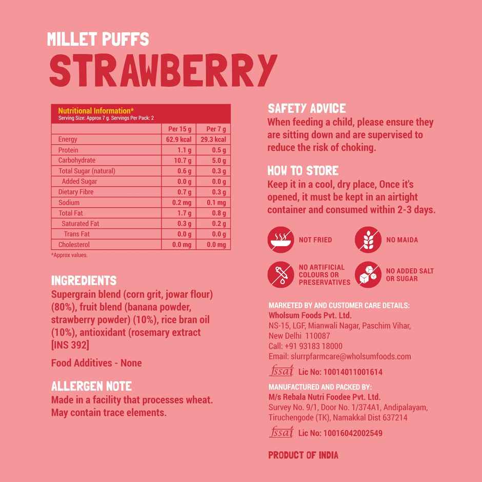 Slurrp Farm No Salt No Sugar Strawberry Teething Puffs