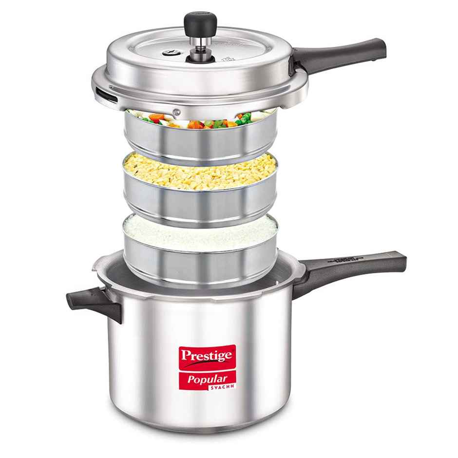 Prestige Popular Svachh Virgin Aluminium Spillage Control Pressure Cooker, 5 L (Silver)