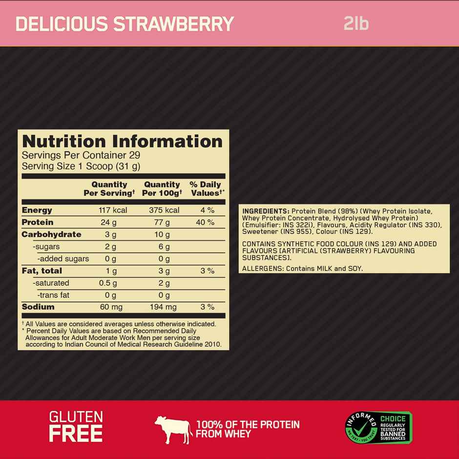 Optimum Nutrition Gold Standard 100% Whey Protein Powder - Strawberry
