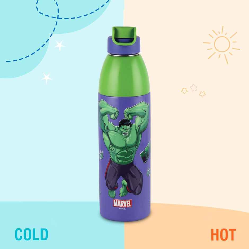 CELLO Kidzbee Uranus 600 Hulk Smash Water Bottle 540ml, Purple | Leakproof Flip Cap Bottle