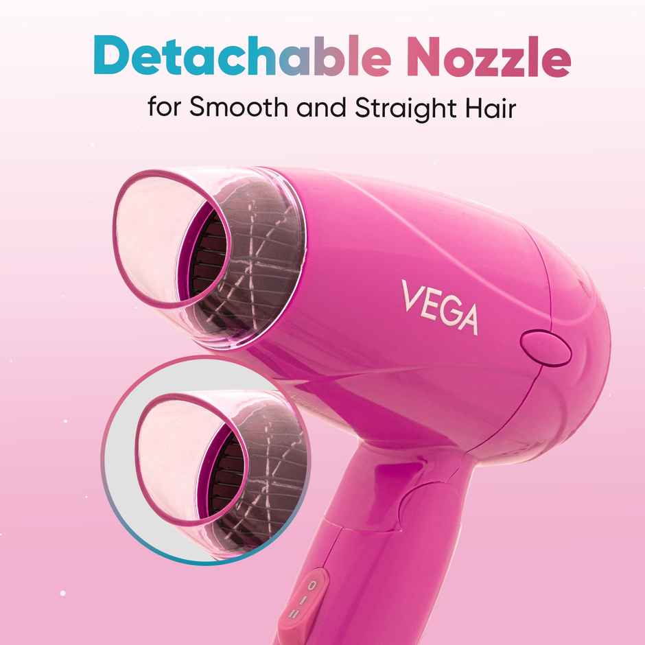 Vega Travel Pro 1200W Hair Dryer for Women with 2 Heat/Speed Settings, Detachable Nozzle (VHDH-33)