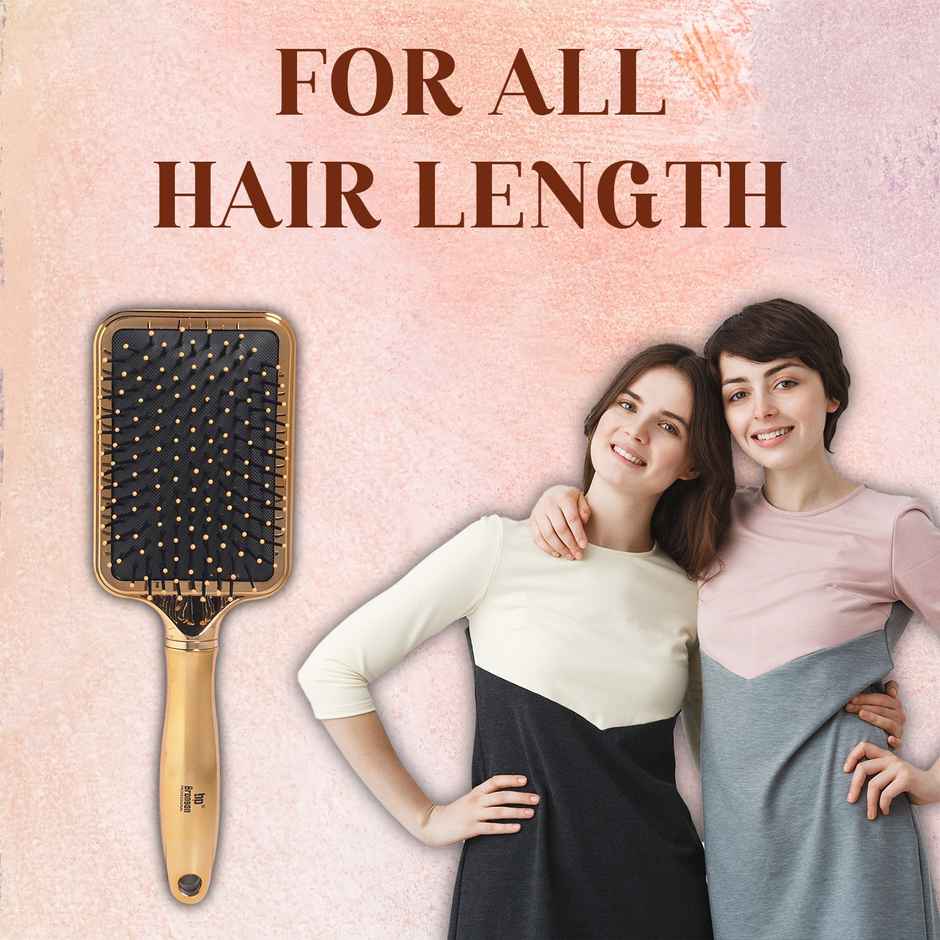 Bronson Professional Golden Paddle Hair Brush With Strong And Flexible Nylon Bristles