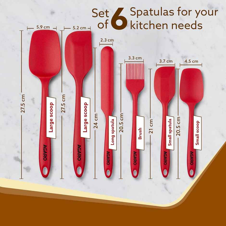 Agaro Delux Silicone Spatula Set of 6 , Cooking and Mixing, For Non-Stick Cookware