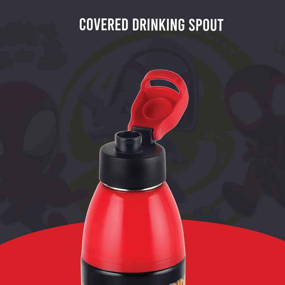CELLO Kidzbee Uranus 600 Spiderman Print Water Bottle 540ml, Black |Leakproof Flip Cap