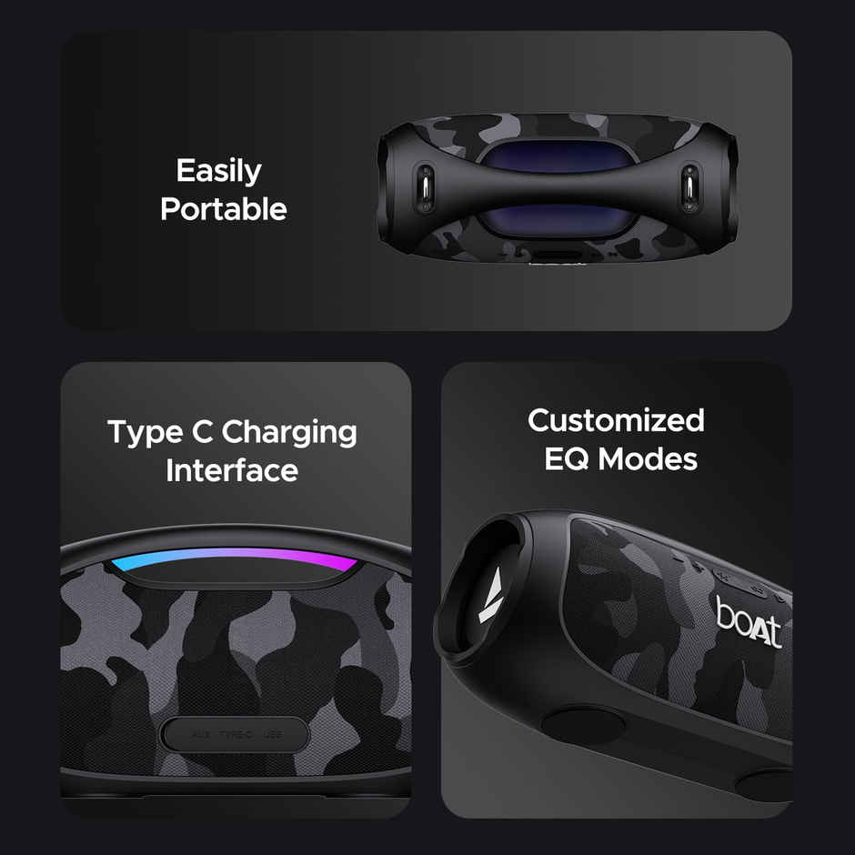 boAt Stone 1800 BT Speaker w/ 90W RMS Sound, 5H Platime, EQ Modes, BT v5.3 & IPX6 Rating (Camo Black)