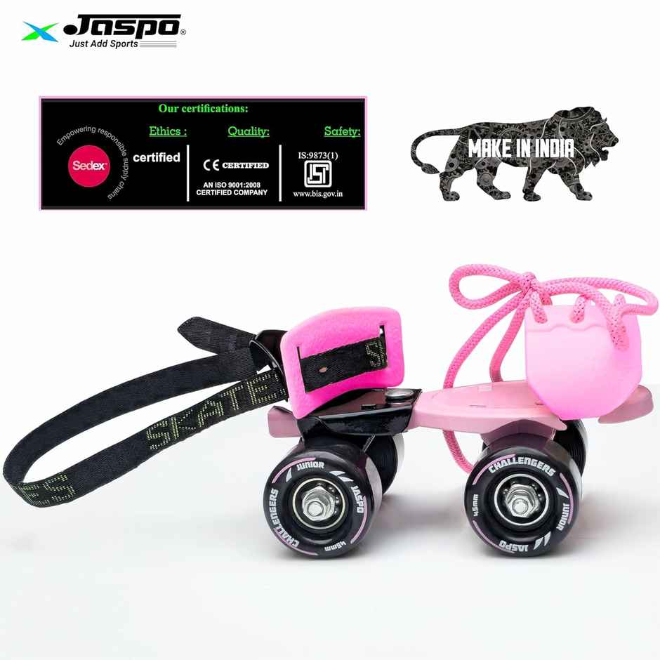 Jaspo Challenger Roller Skates for Kids (Ages 3-7), Adjustable,PVC Wheel, Perfect for Beginner Pink