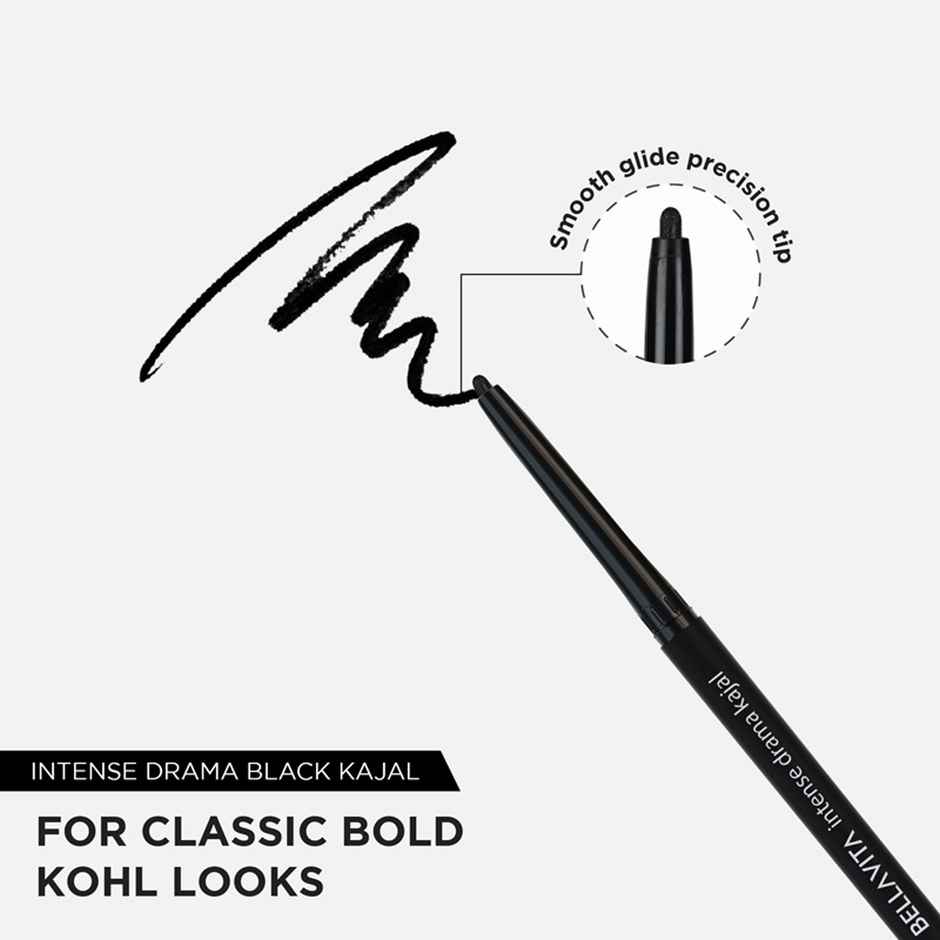 Bellavita Intense Drama Kajal Black Waterproof Smudge Proof, Long Lasting