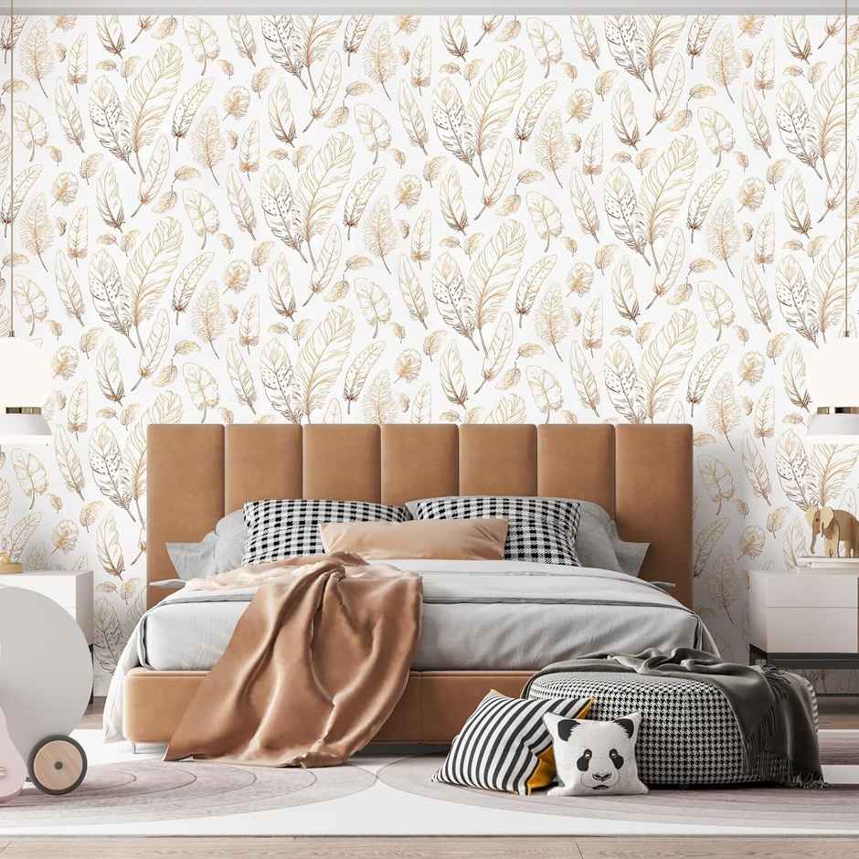 Wollzo Golden Feather Drift Decorative Wallpaper | 45 x 500 cm