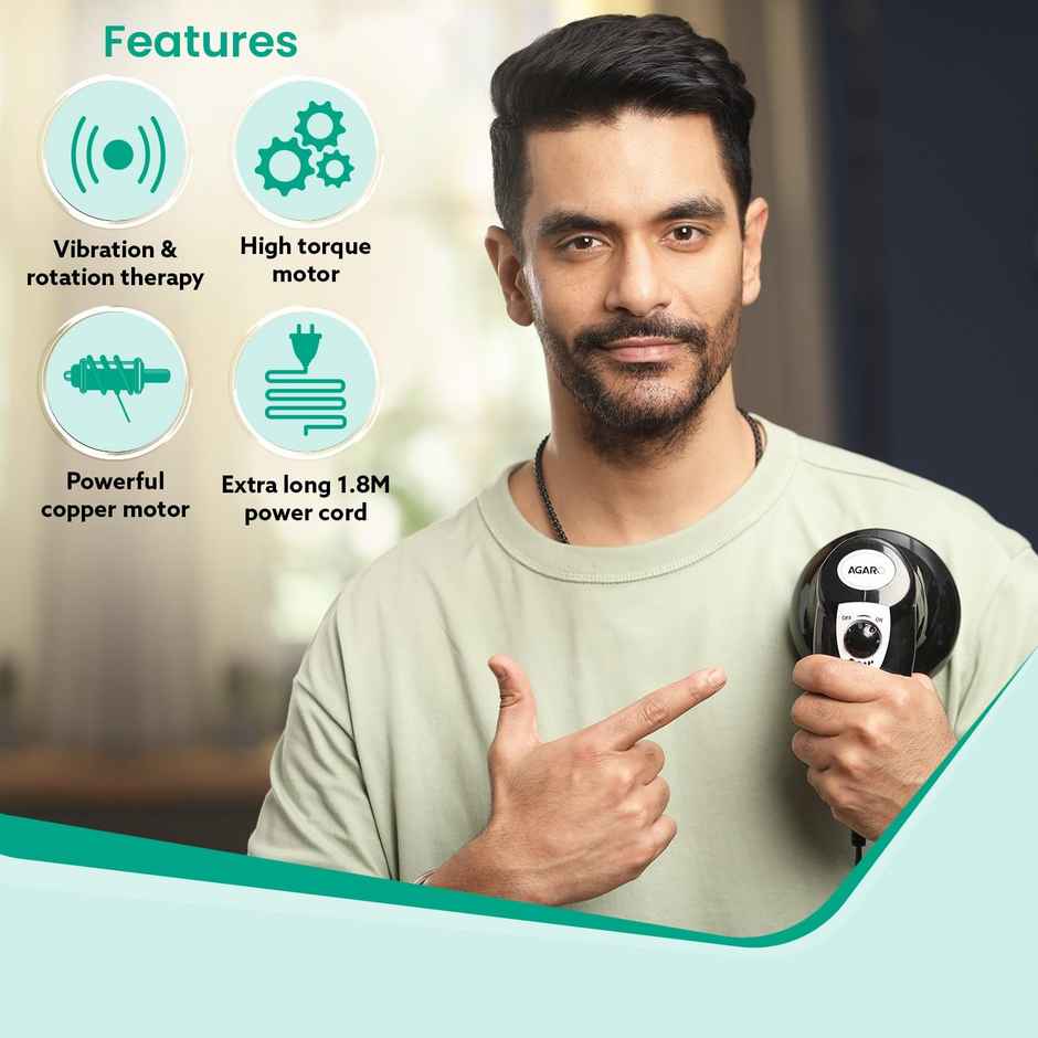 AGARO Atom Electric Handheld Full Body Massager with 3 Massage Heads, Mesh Cover