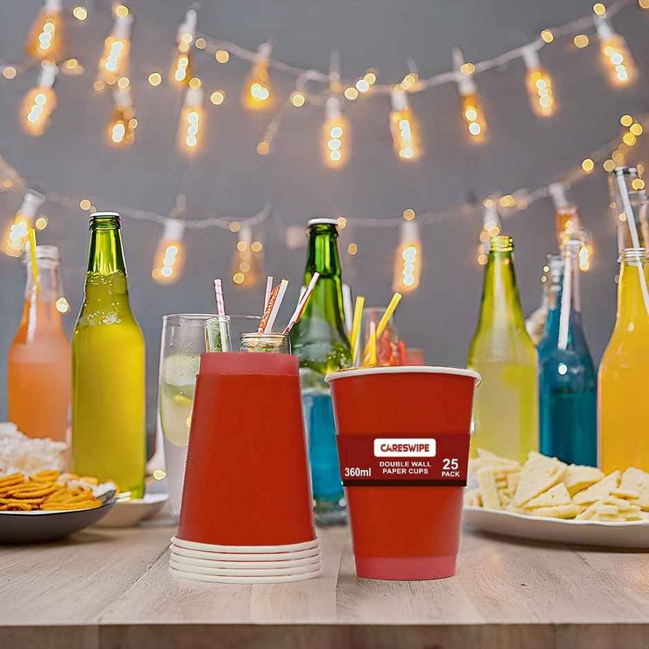 Red Party Cups | Disposable Glass | 360 ml | 5 pcs | Careswipe