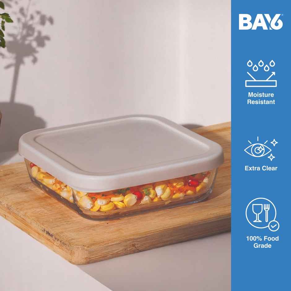 BAY6 Premium Imported Borosilicate Glass Container with Lid - 1170 ml - Beige