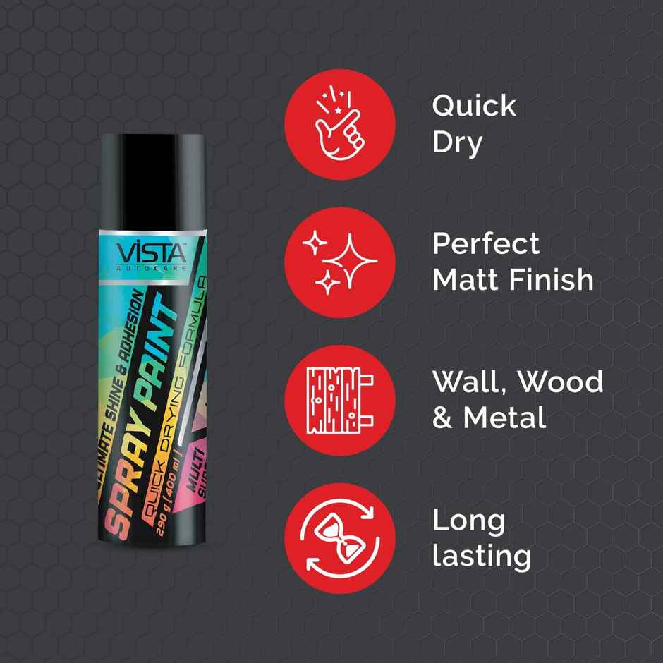 Vista Auto Care Black Matte Spray Paint Quick-Drying | Multi-Surface For Metal (400ml) & Vista Auto Care White Spray Paint | Quick-Drying Multi-Surface For Metal | Wood |Plastic | Walls (400ml) Combo