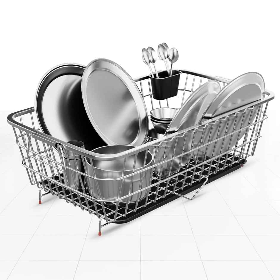 Lifelong Kitchen Organizer Stainless Steel Drying Rack Utensil Drainer Basket Sink Bartan Stand