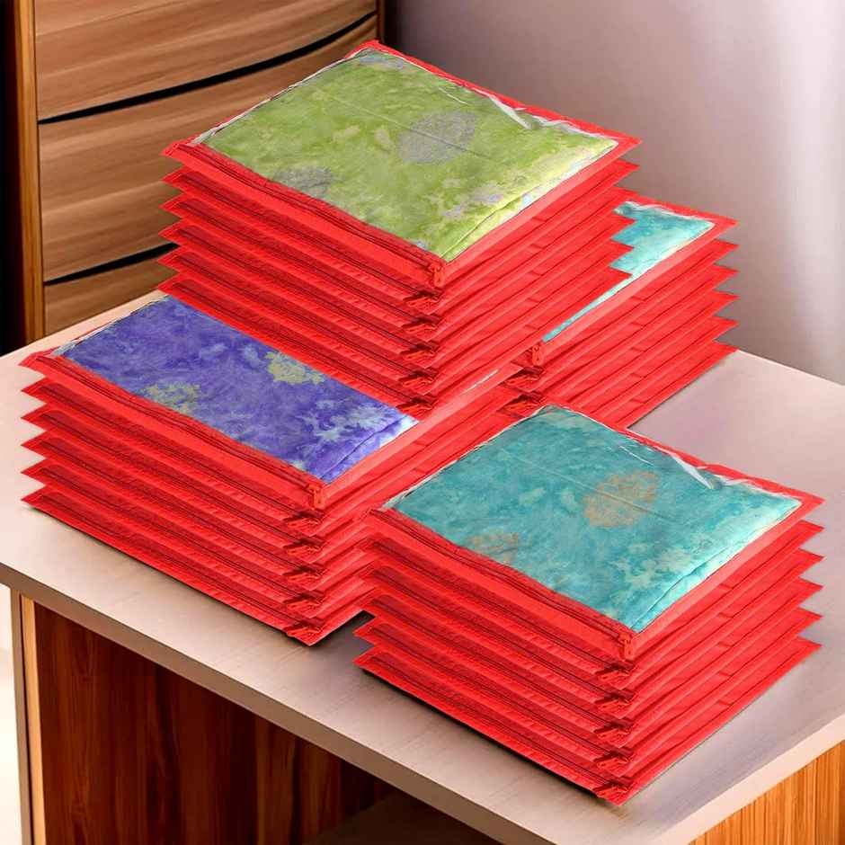 Kuber Industries Clothes Organizer (Pack of 24) | Single Saree Cover with Zip | Red