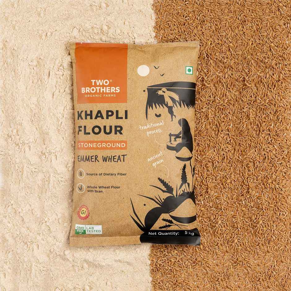 Two Brothers Khapli | Emmer Long Wheat Atta, Stoneground 5 Kg