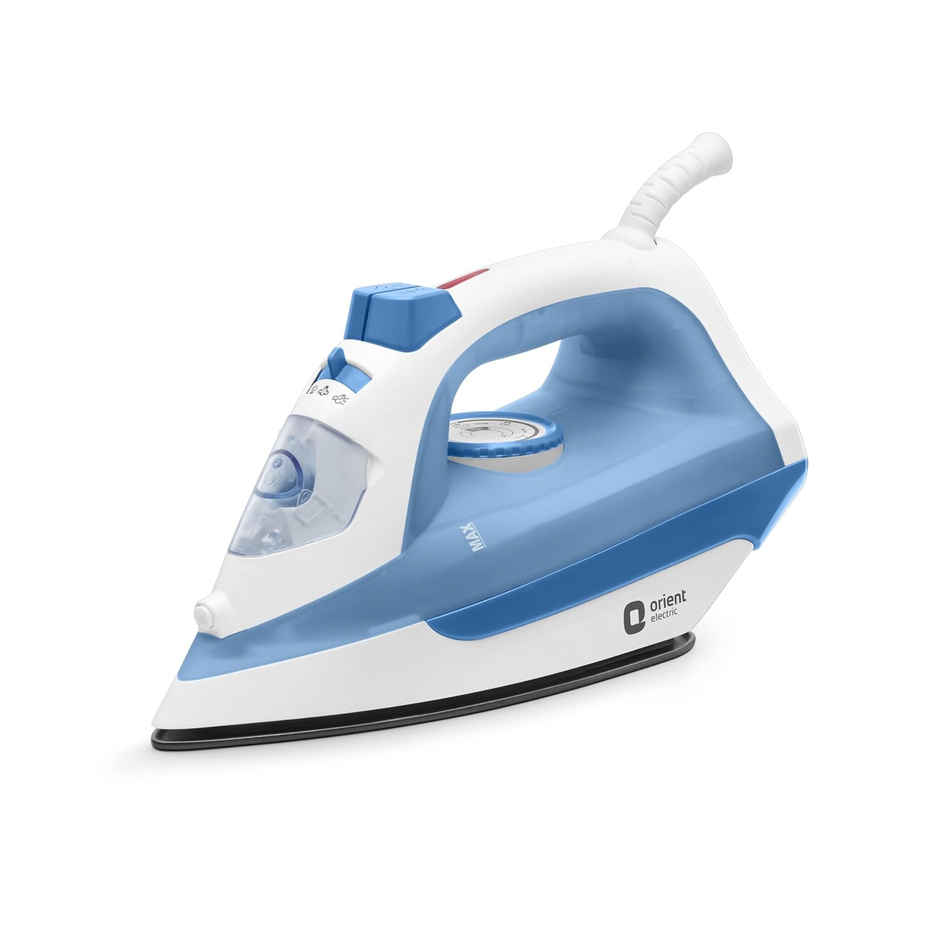 Orient Electric FabriFeel Steam iron, 1600W, Non-stick Weilburger coating, 360-degree swivel cord, Vertical & Horizontal Ironing - Blue and White
