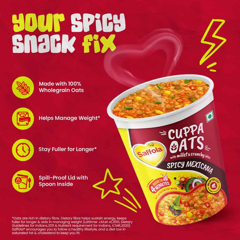 Saffola Cuppa Oats - Spicy Mexicana | No Maida | No Added Preservatives