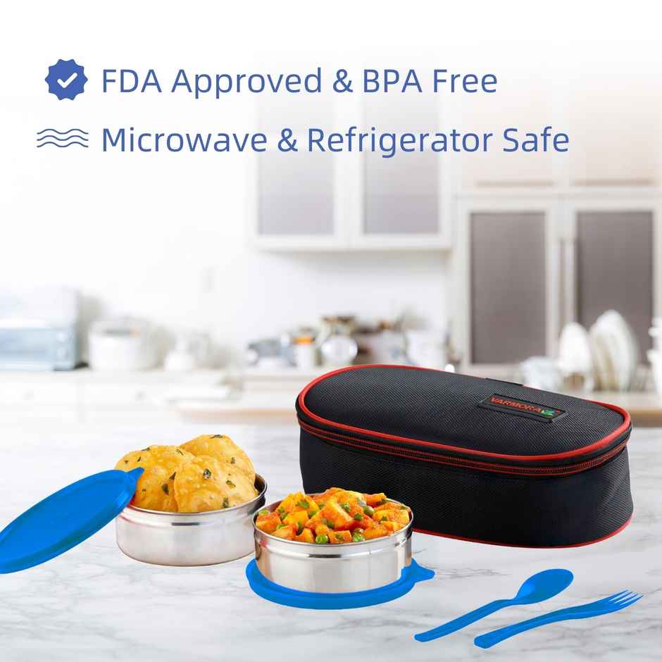 Varmora Xtra Fresh Lunch Blue Leak Proof Stainless Steel Lunch Box 2 Storage Containers 390 ml each