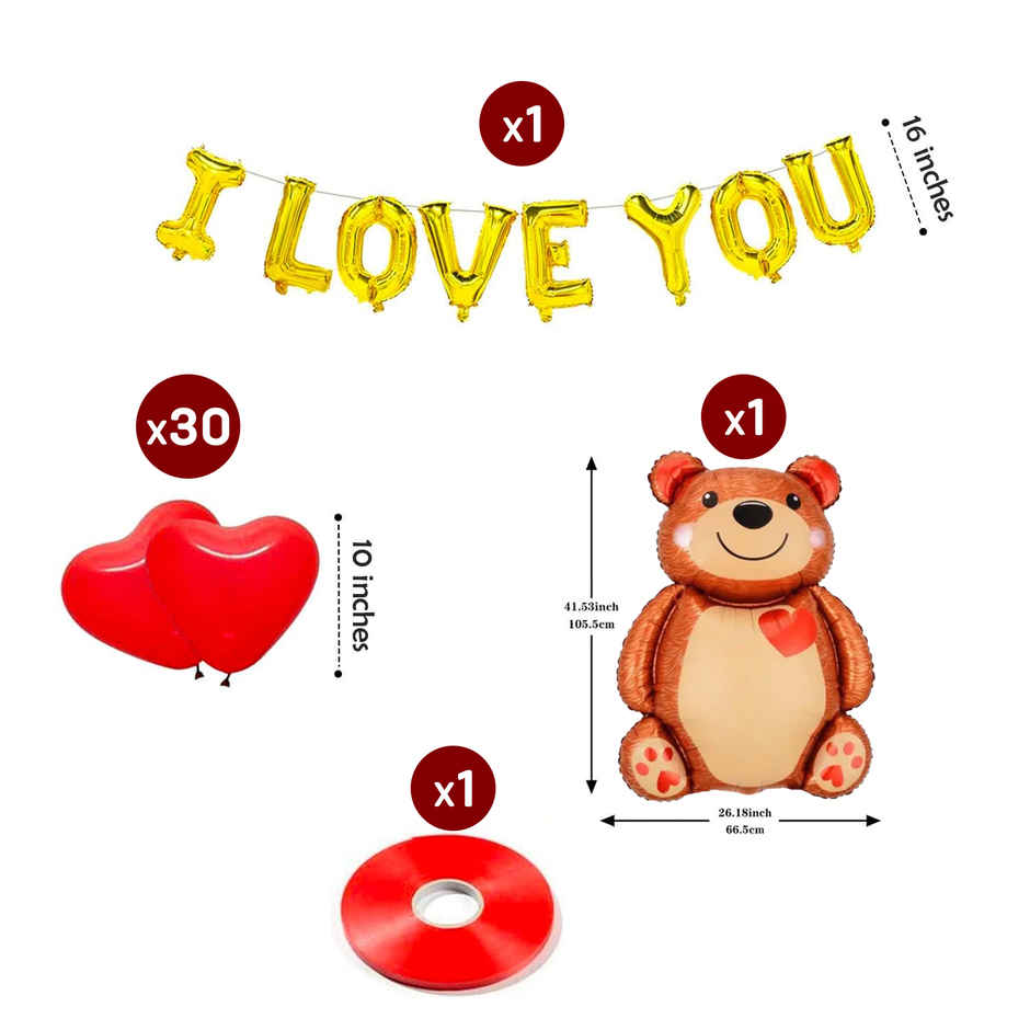 Red Heart Balloons with Teddy Foil for Valentine Decoration | Party Propz