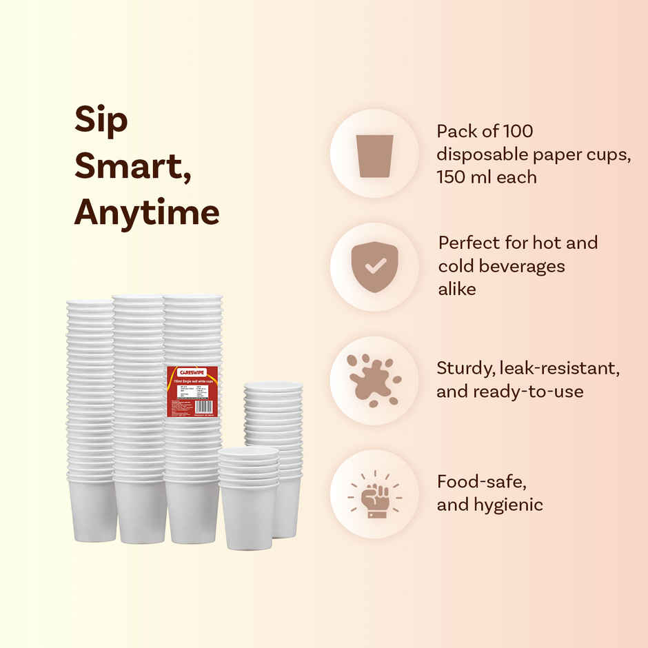 Paper Cups with Handle | 150 ml | Careswipe