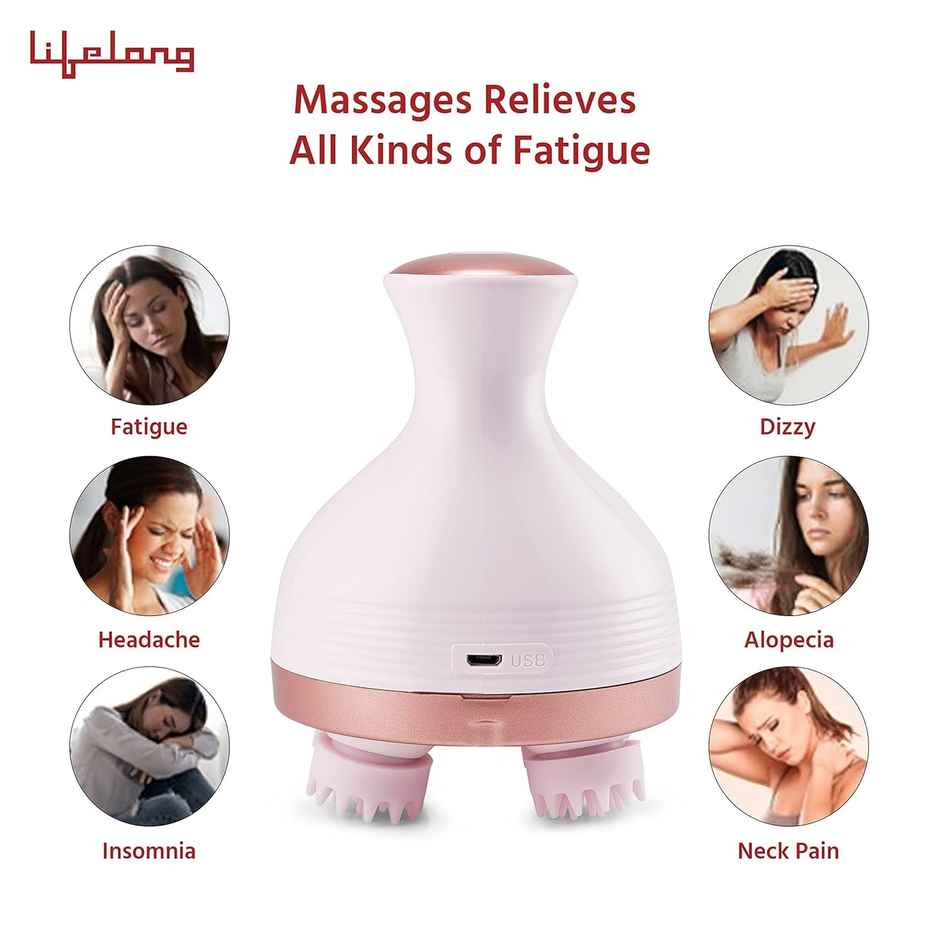 Lifelong LLM225 Rechargeable Head Scalp Full Body Pain Relief Electric Head Kneading Massager Brown