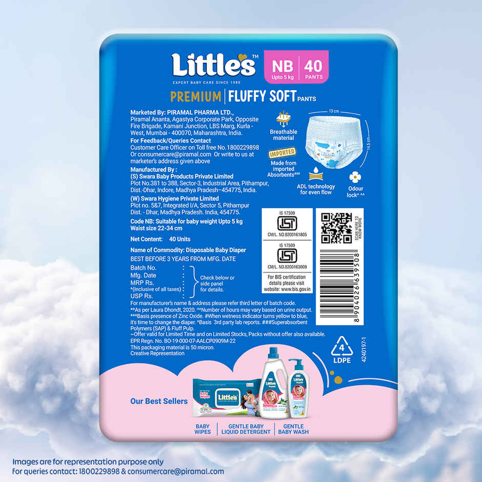 Littles Expert Baby Care Comfy Baby Diapers | Pant Style | NB | 40 pcs