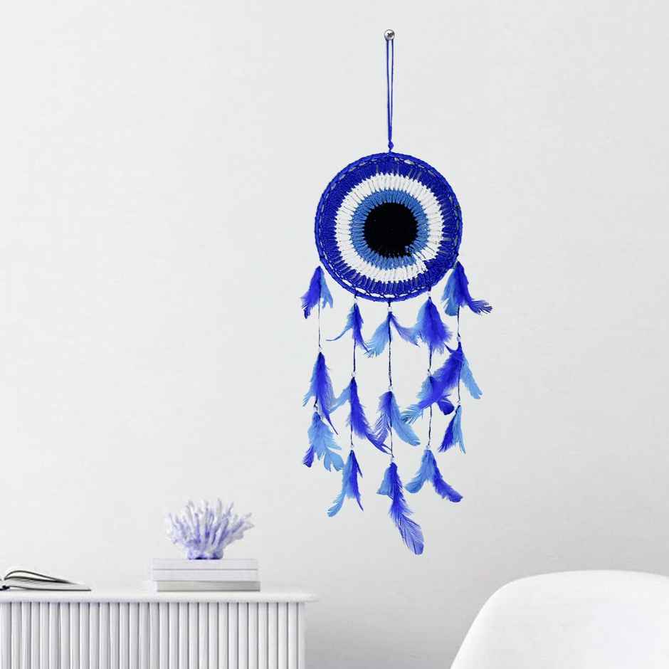 Urbanfix Evil Eye Dream Catcher for Bedroom, Car & Home Decor | Wall Hanging Wind Chime Blue