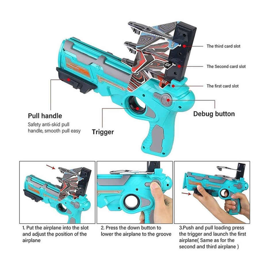Fablue Airplane Launcher Gun Toy for Kids with Foam Glider Planes - Toy Gun for Kids - Multicolor
