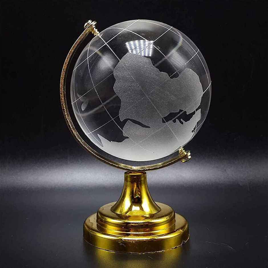 TIED RIBBONS Fengshui Crystal Globe With Golden Stand | Transparent - 1.5 in x 2.5 in