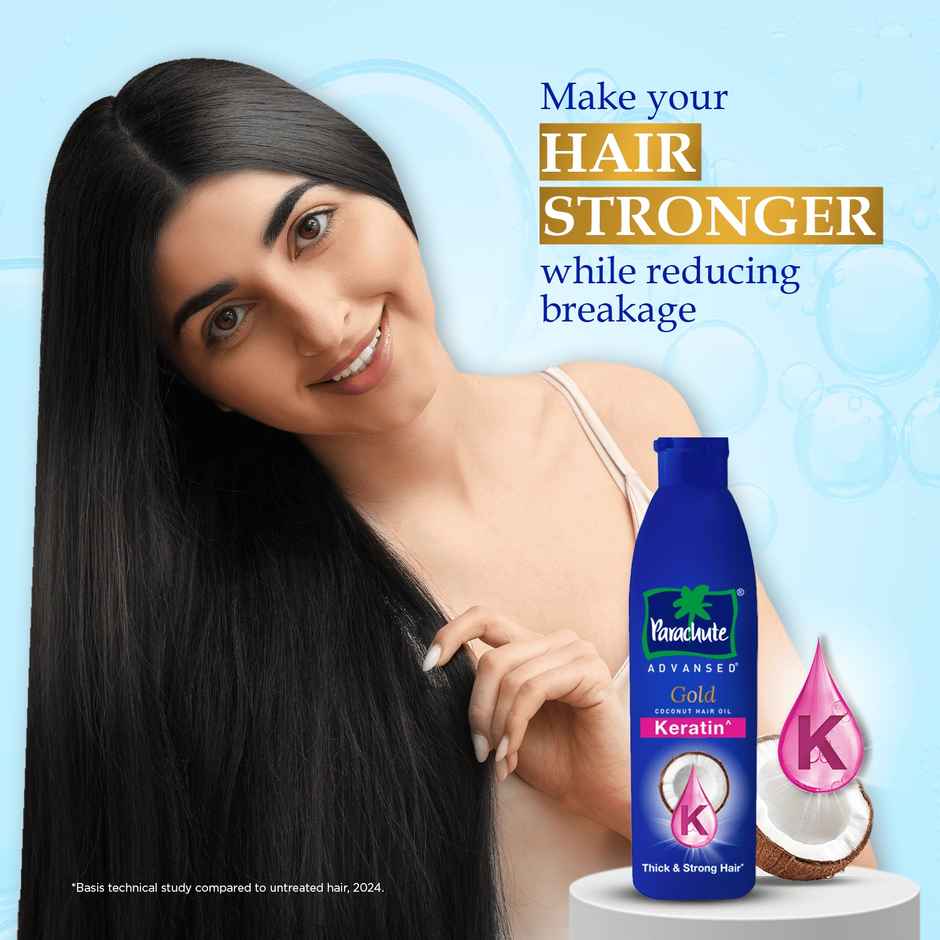 Parachute Advansed Gold Keratin Coconut Hair Oil |Thick & Smooth Hair| No Paraben or Silicone