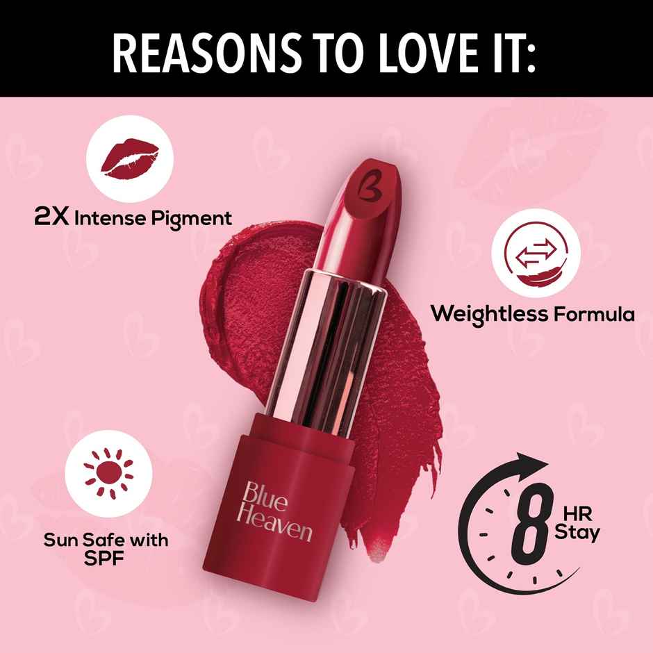 Blue Heaven True Matte Lipstick with SPF Sun Protection | Long Lasting Upto 8Hrs | 12 Bright Red