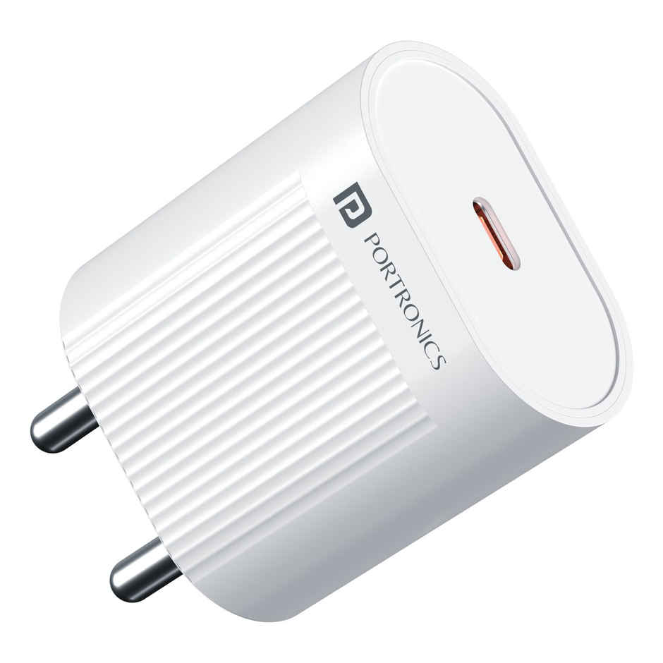 Portronics 45W Adapto 45A Type-C Super Fast Charging Adapter | Best for iPhone, Samsung | White